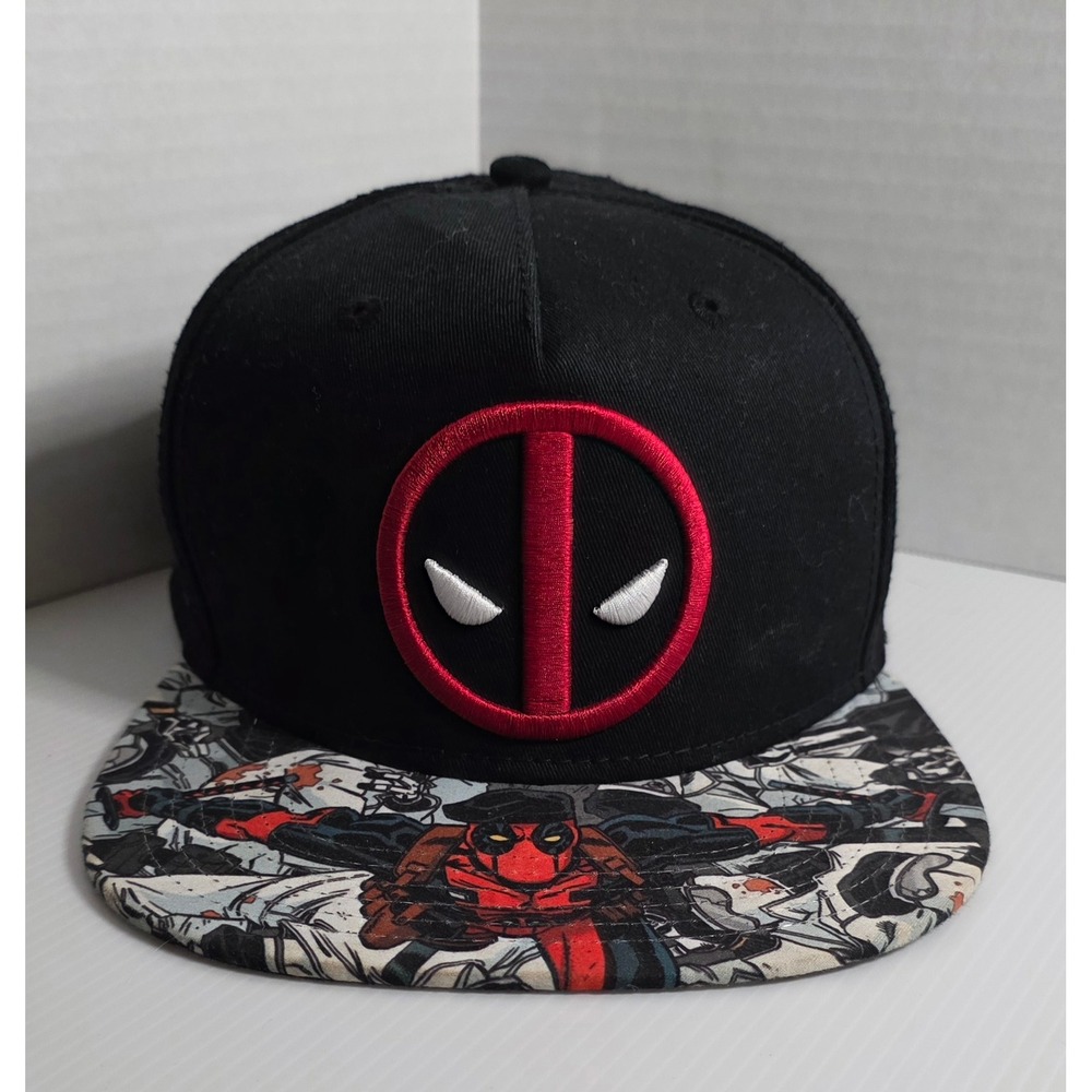 Deadpool Marvel Snapback Hat BioWorld Black Flat Brim‎ OSFA